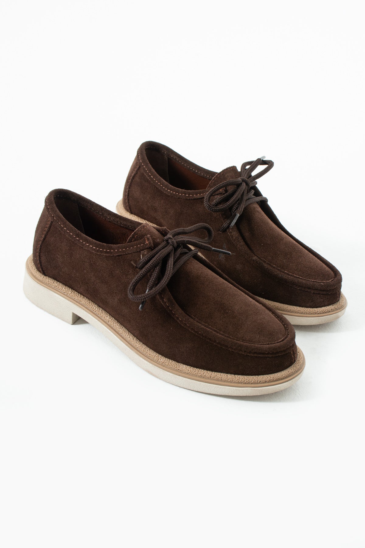 Luby Kahverengi Süet Hakiki Deri Bağcıklı Loafer