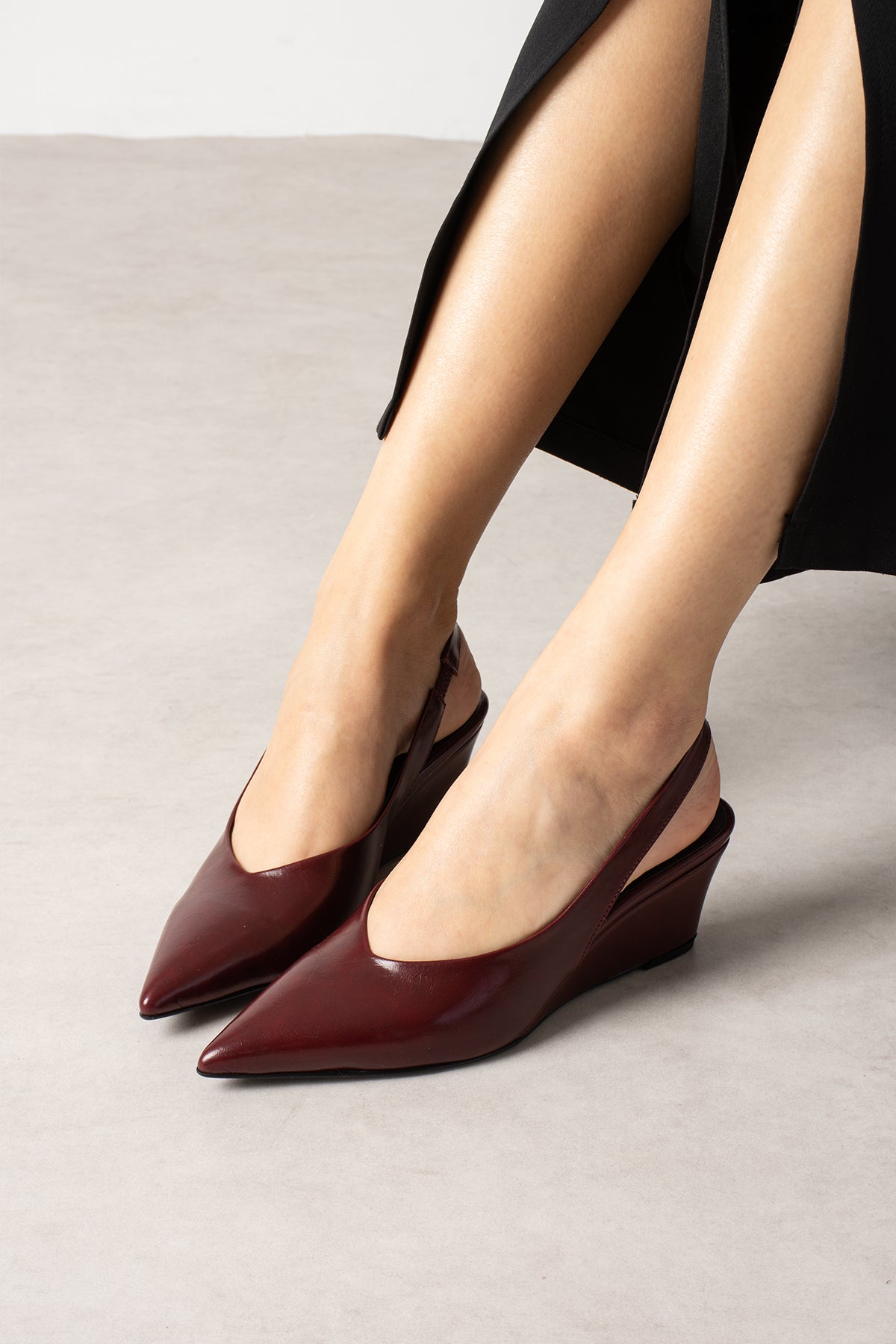 Mary Bordo Rustik Arkası Açık Sivri Burun Dolgu Topuklu Ayakkabı