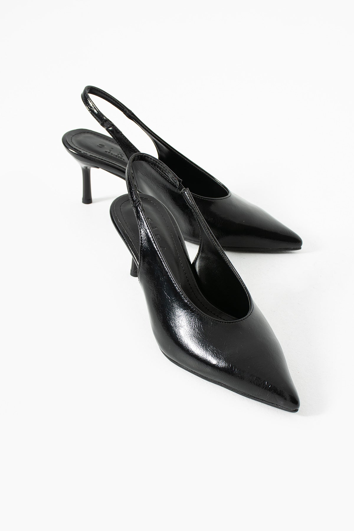 Carmen Siyah Rustik Sivri Burun Arkası Açık İnce topuklu Ayakkabı