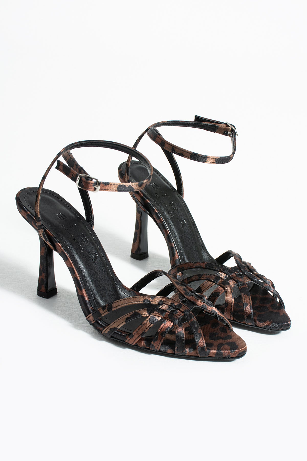 Maddy Leopar Saten Bilekten Bağlı İnce Topuklu Ayakkabı