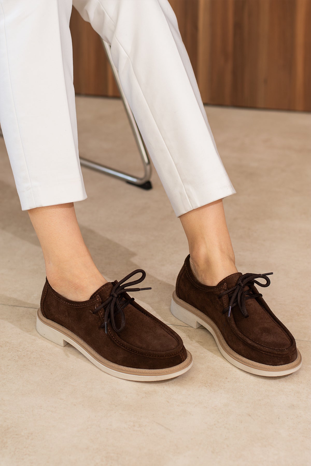 Luby Kahverengi Süet Hakiki Deri Bağcıklı Loafer