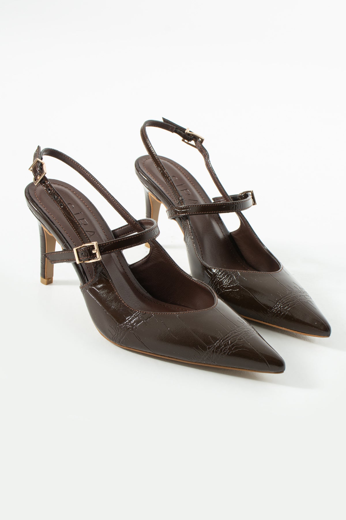 Blair Kahverengi Kroko İnce Topuklu Ayakkabı