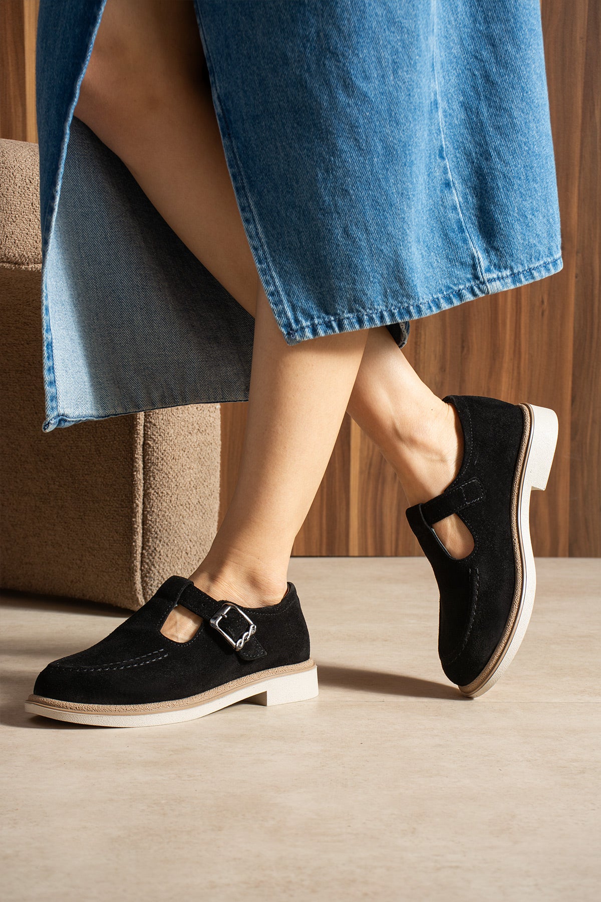 Petra Siyah Süet Hakiki Deri Loafer