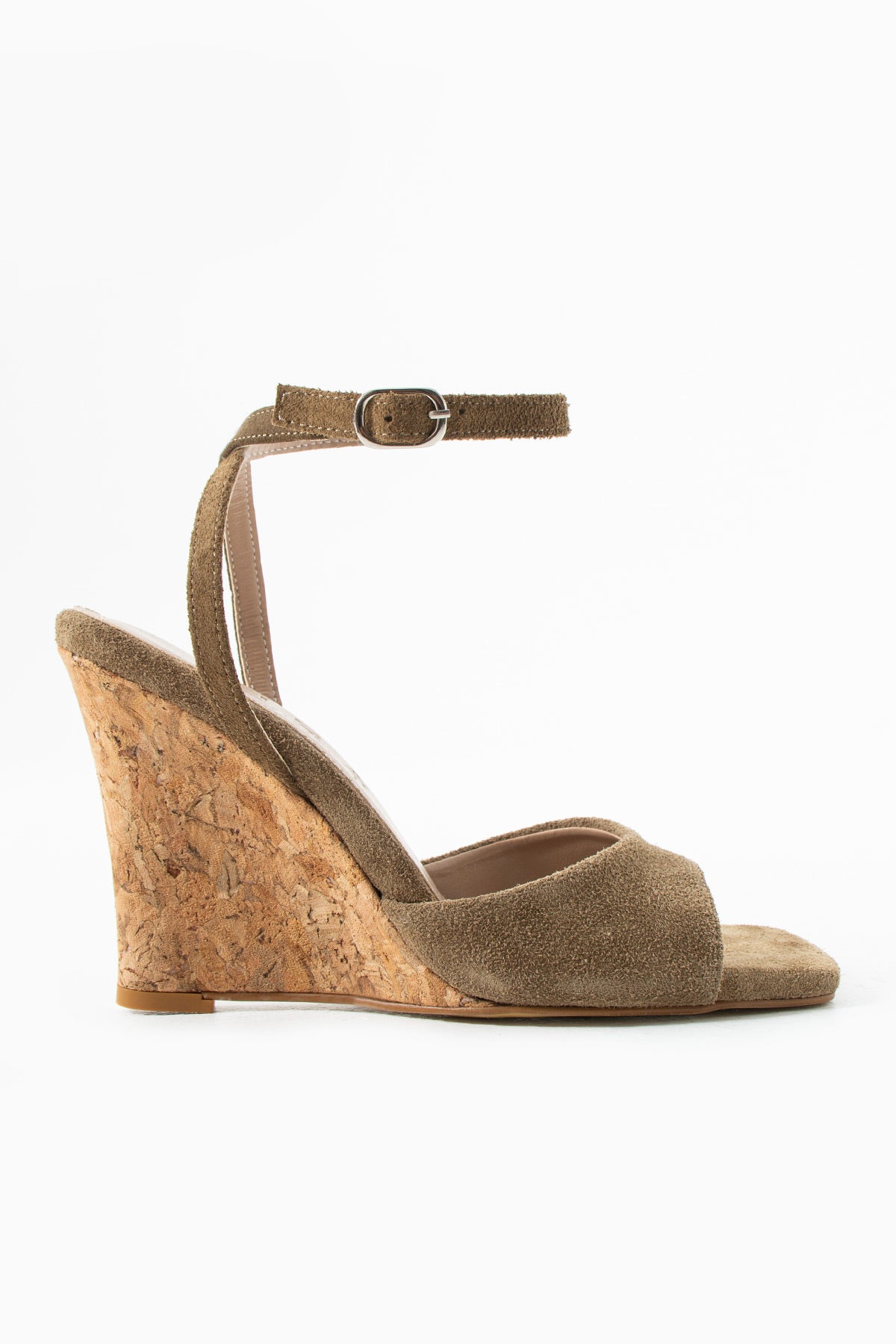 Julia Bej Süet Hakiki Deri Bilekten Bağlı Dolgu Topuklu Ayakkabı