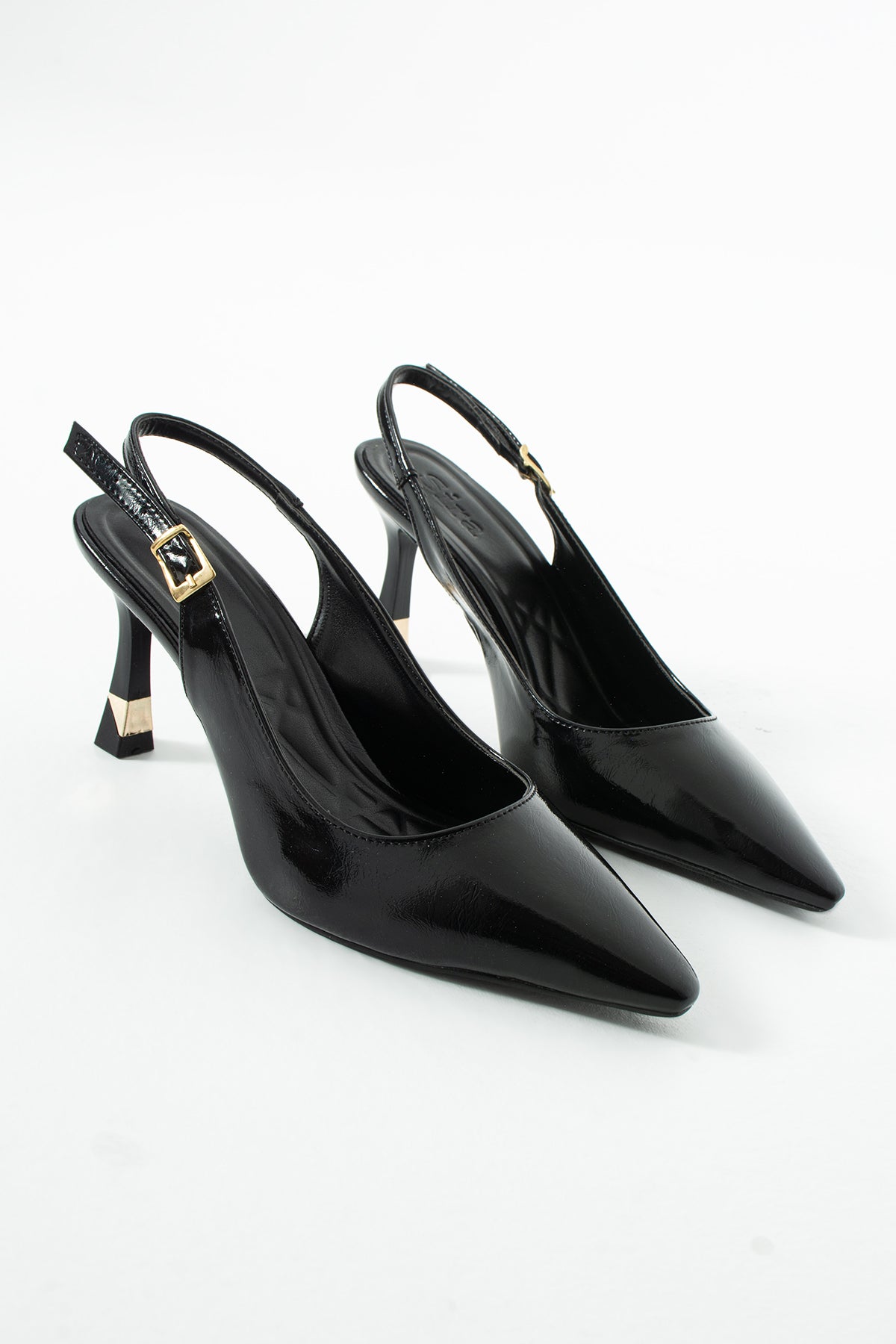 Luna Siyah Rustik Arkası Açık İnce Topuklu Ayakkabı