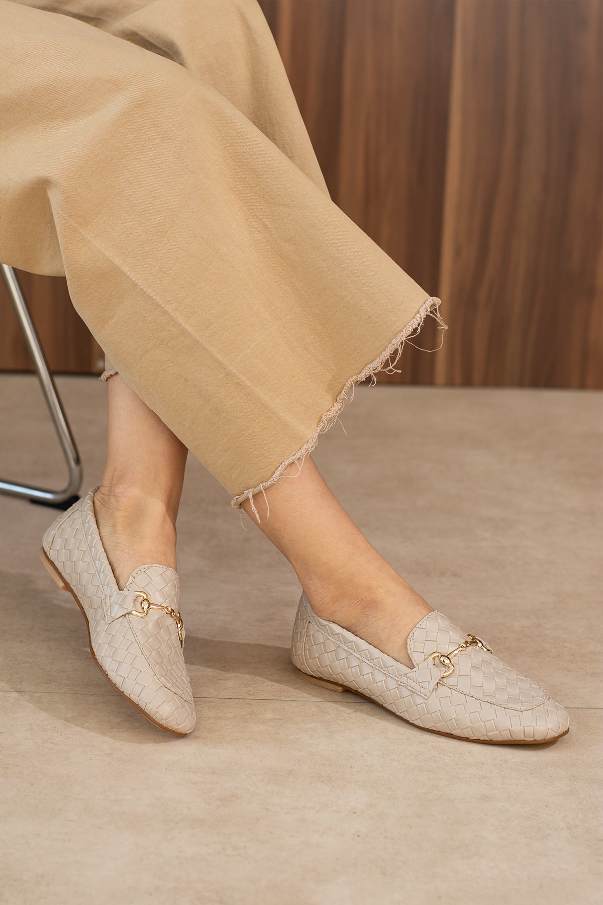 Vento Bej Örgü Loafer