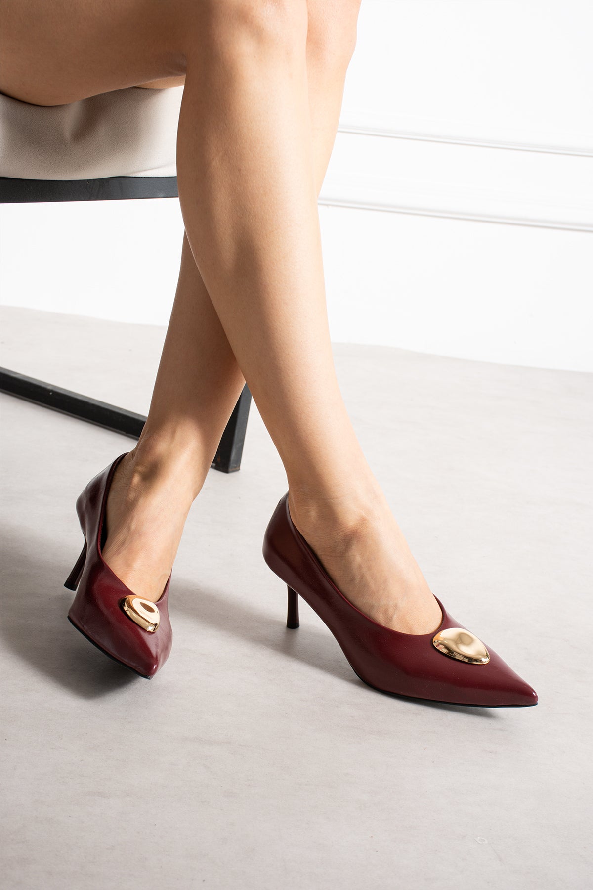 Muse Bordo Rustik Stiletto Topuklu Ayakkabı