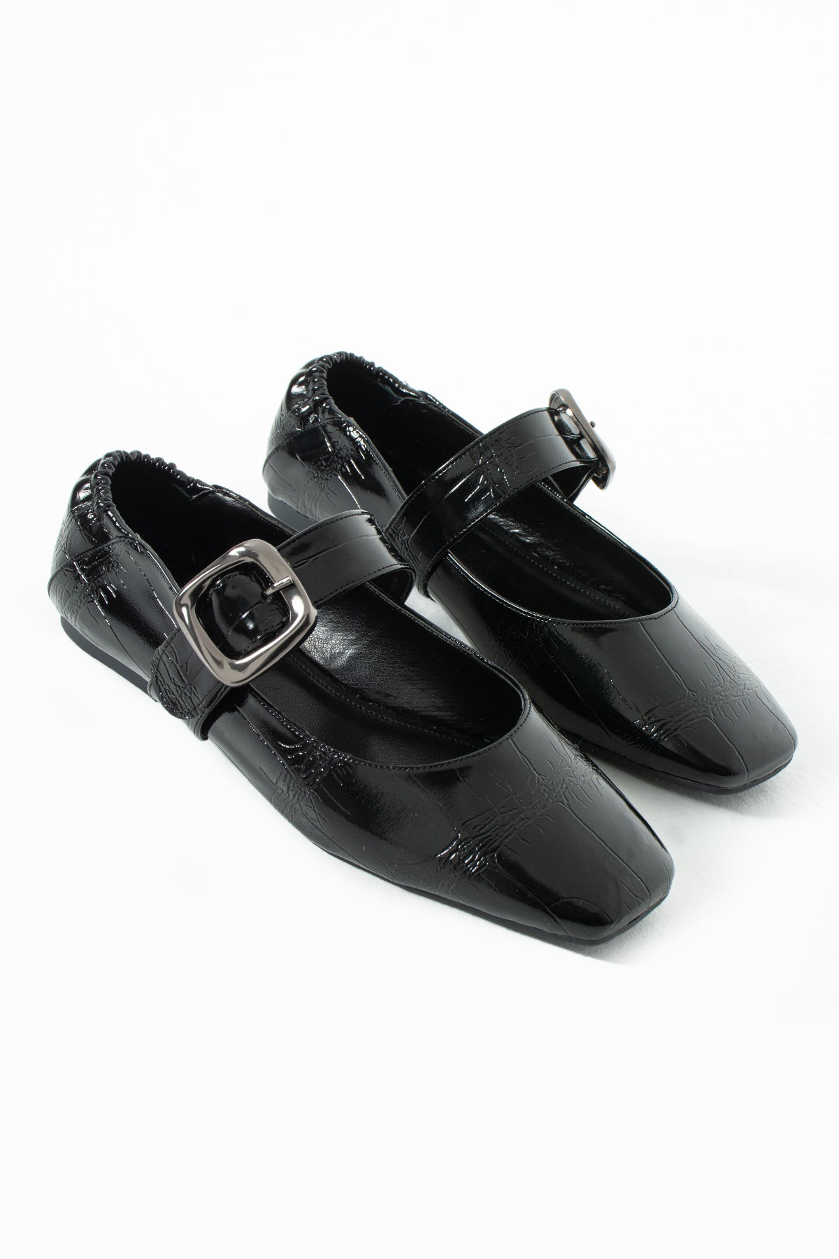 Raye Siyah Kroko Desenli Babet