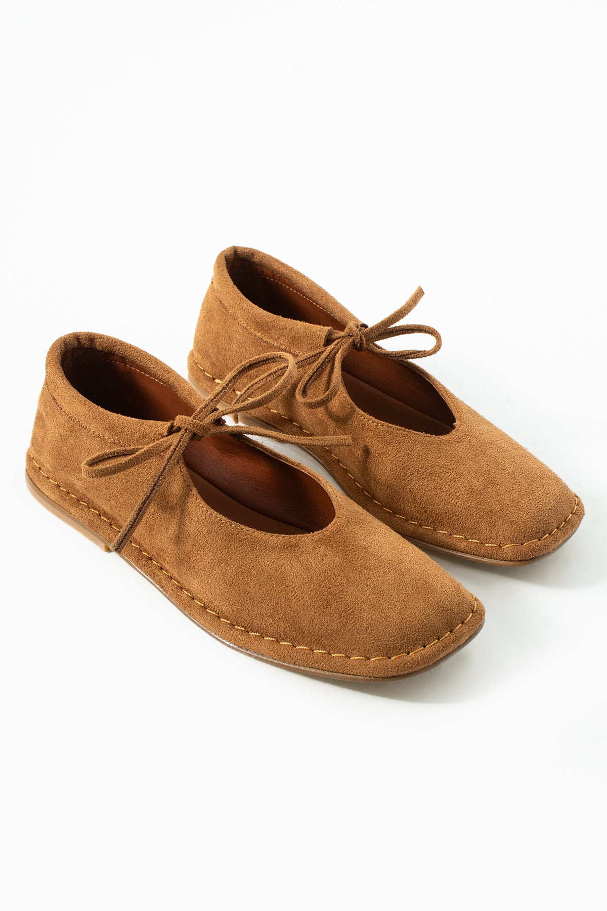 Bella Bağcık Detaylı Taba Süet İçi Hakiki Deri Babet