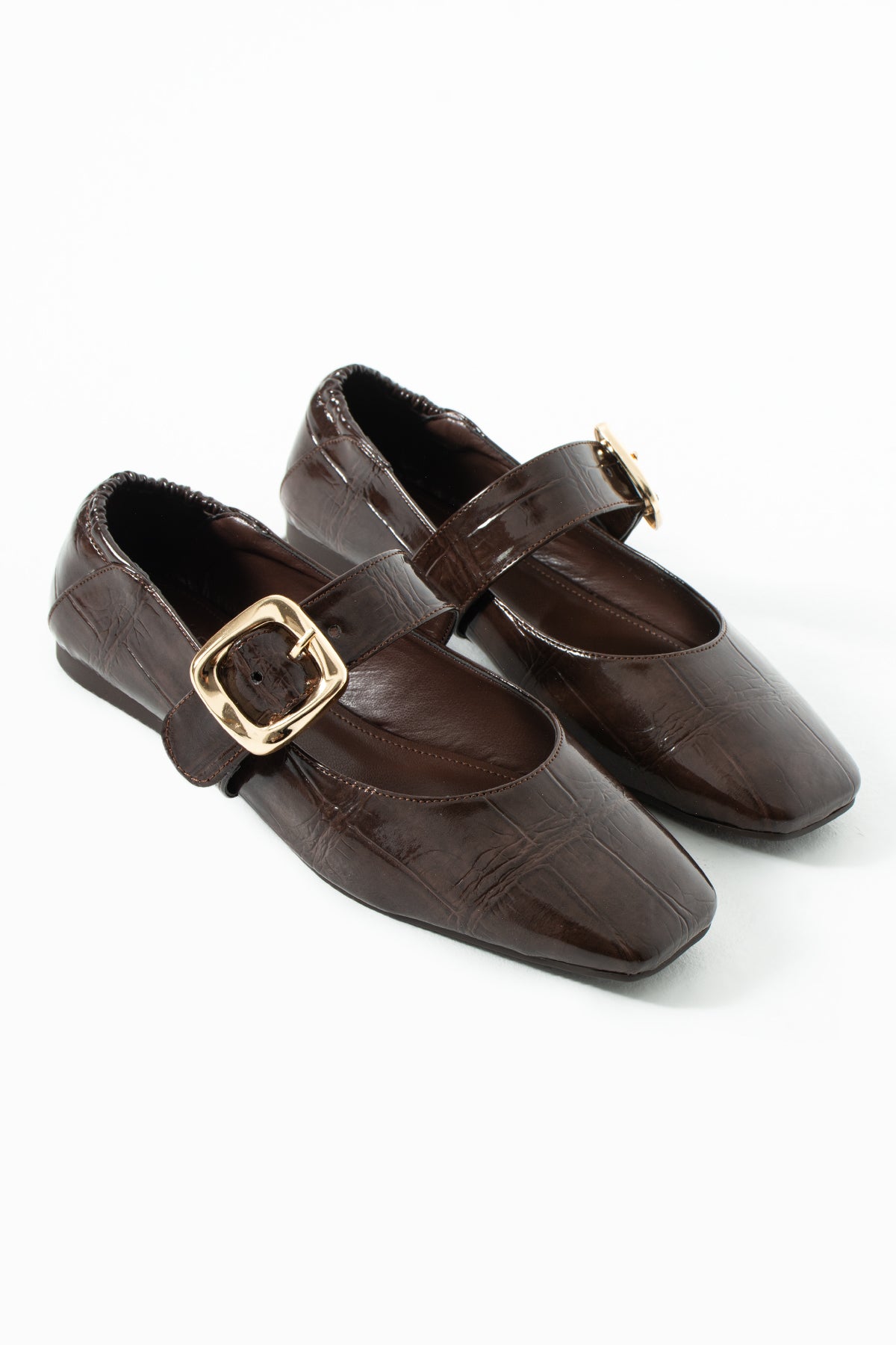 Raye Kahverengi Kroko Desenli Babet